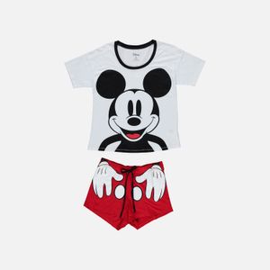 Pijama de mujer, manga corta/pantalón corto blanca/roja de Mickey Mouse ©Disney