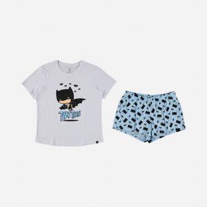 Pijama de mujer, manga corta/pantalón corto  blanca/azul de batman Dc Comics
