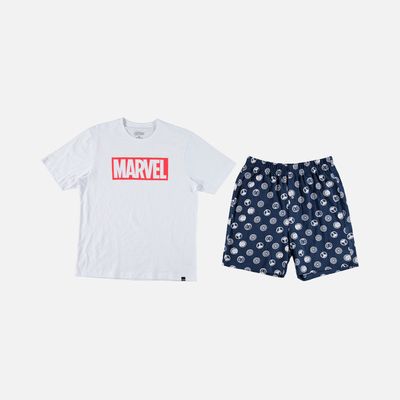 Pijama de hombre, manga corta/pantalón corto blanca/azul de ©Marvel