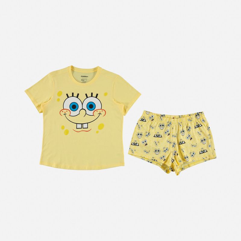 Pijama de mujer, manga corta/pantalón corto amarilla de bob ©nickelodeon