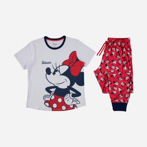 Pijama de mujer, manga corta/pantalón largo  blanca/roja de minnie mouse ©disney
