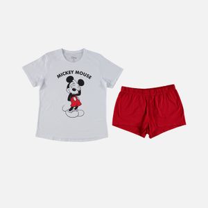Pijama  de mujer, manga corta/pantalón corto  blanca/roja de mickey mouse ©disney