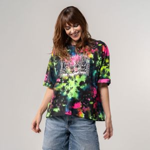 Camiseta de mujer, manga corta oversize fit tie dye negro/ fluorecente de Rick And Morty