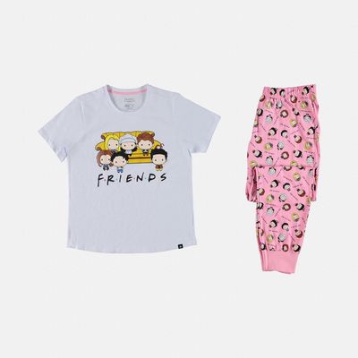 Pijama de mujer, manga corta/pantalón largo  blanca/rosada de Friends Warner Bros