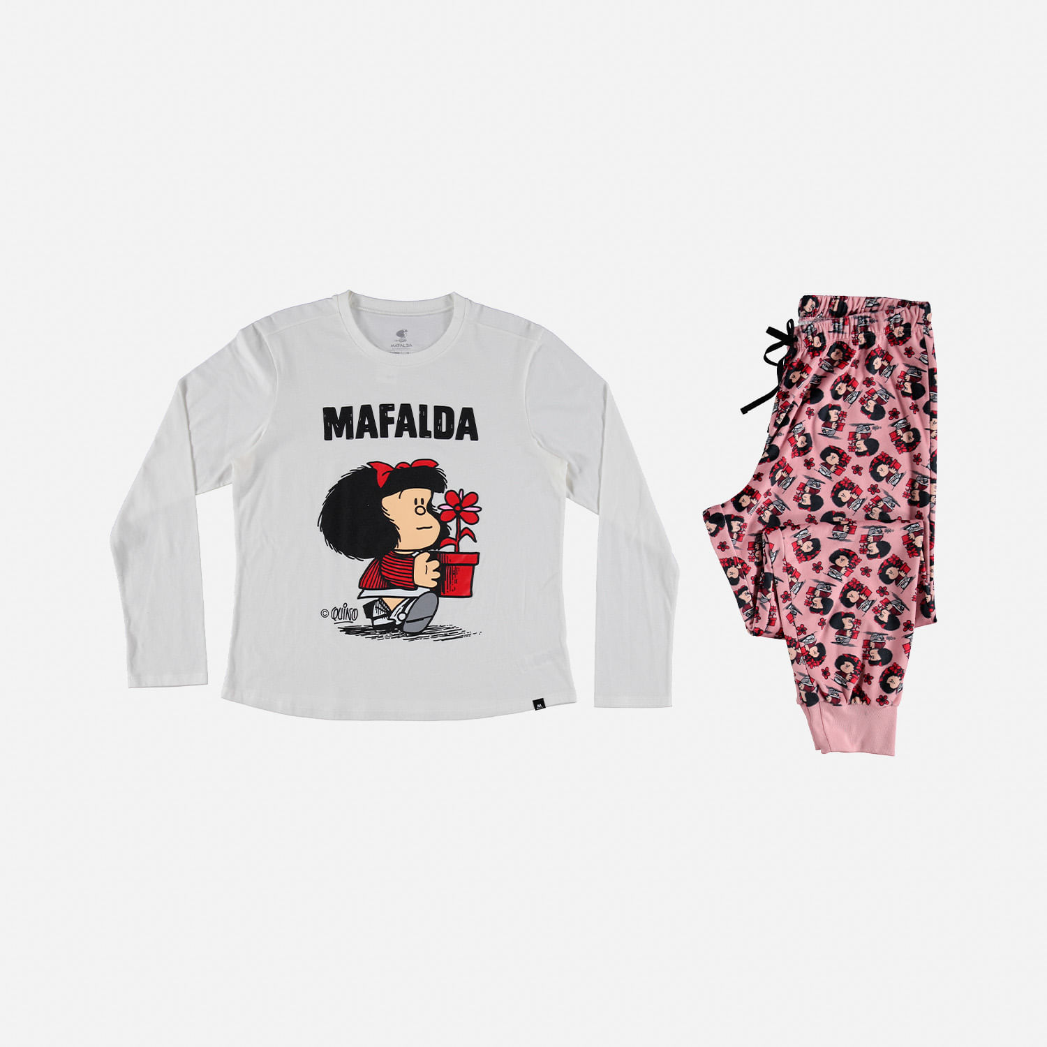 Pijama de manga largo blanca/rosada de Mafalda
