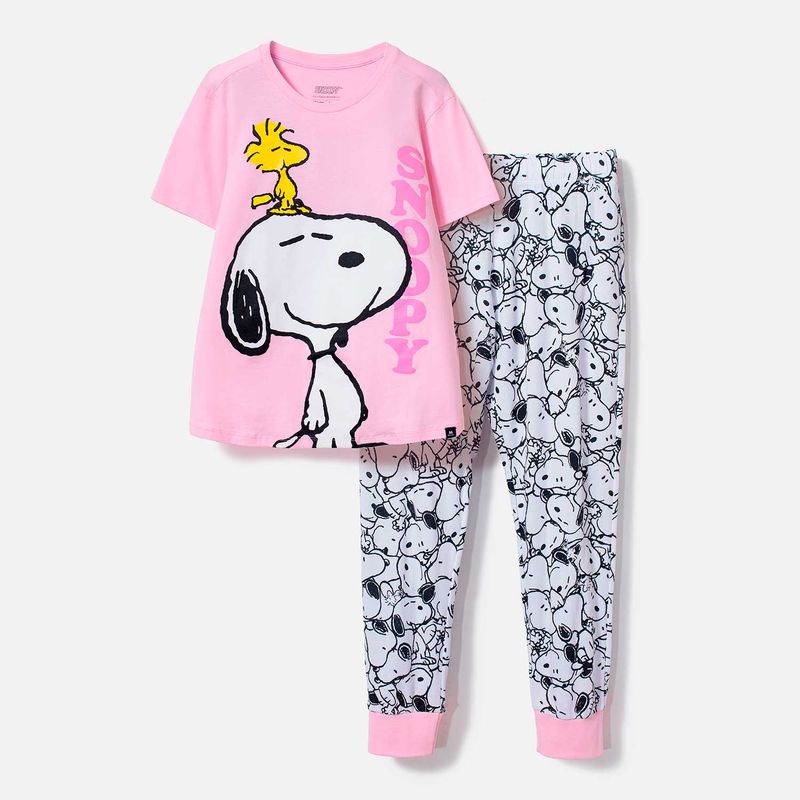 Pijama de Snoopy con pantalón largo rosada para mujer - MoviesShop | Productos