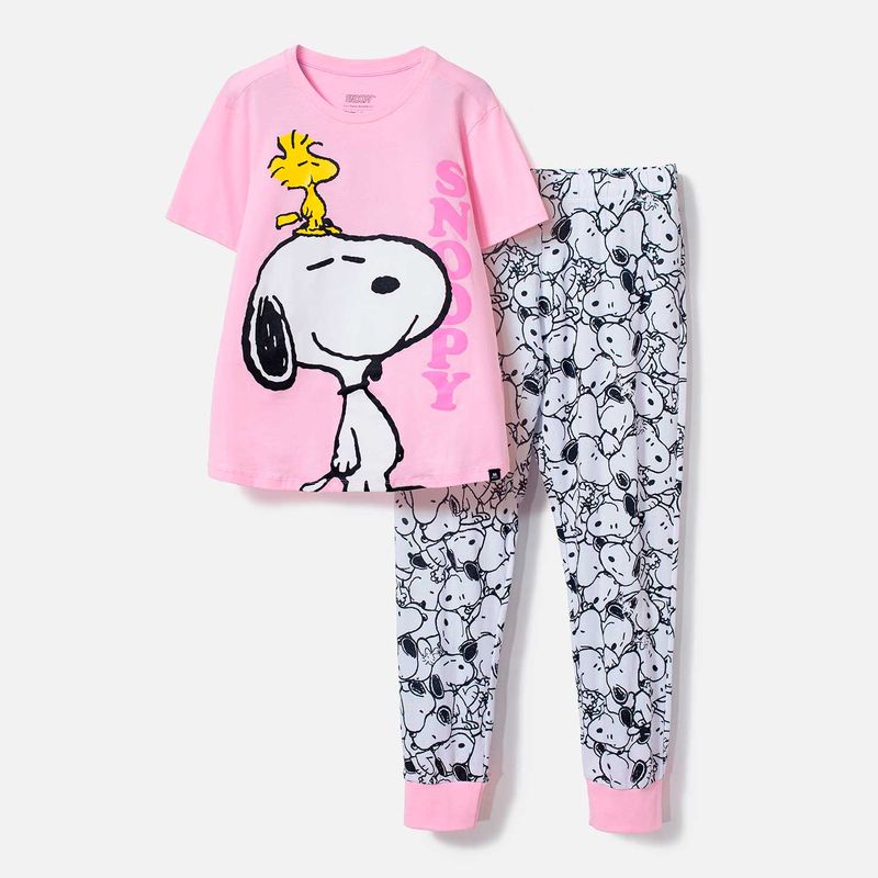 Pijama de Snoopy con pantalón largo rosada para mujer - MoviesShop