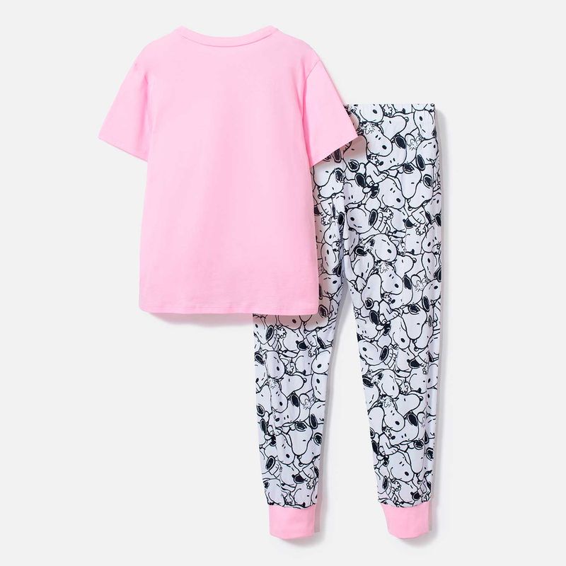 Pijama de Snoopy con pantalón largo rosada para mujer - MoviesShop