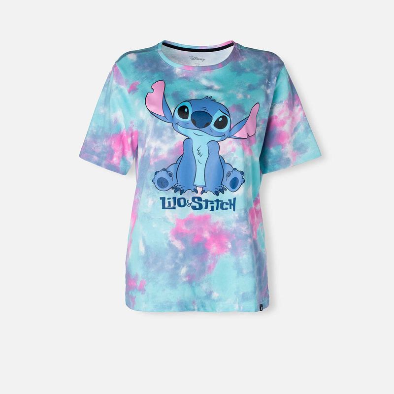 Camiseta de Lilo y Stitch tie dye manga corta para mujer