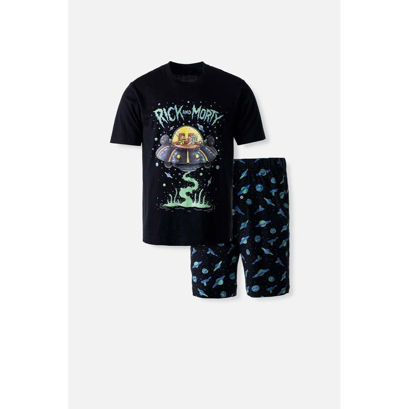 Pijama Ricky y Morty de pantalon corto negra para hombre