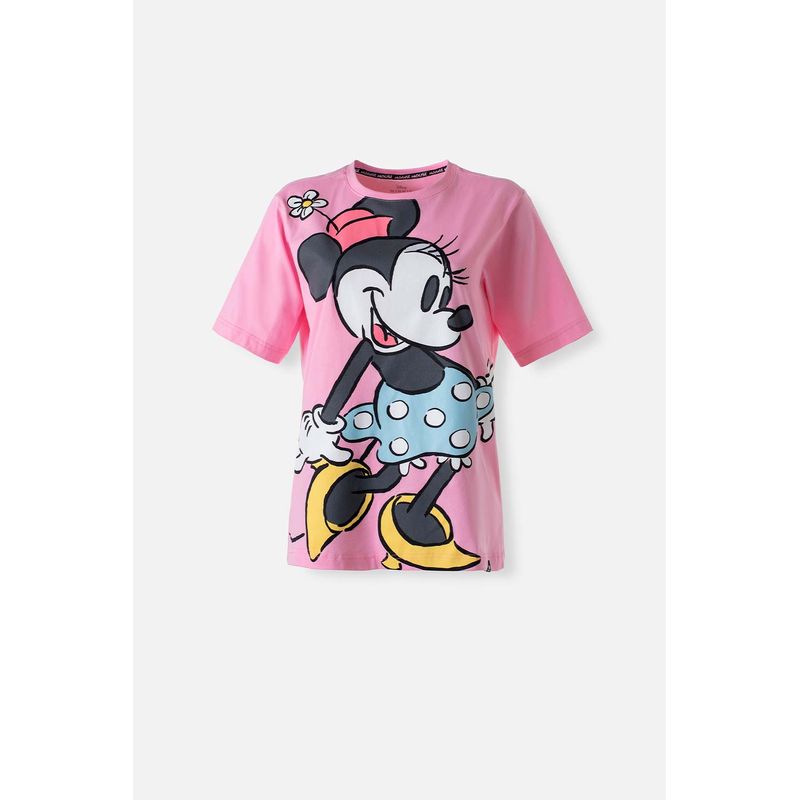 Camiseta de Minnie manga corta rosada para mujer