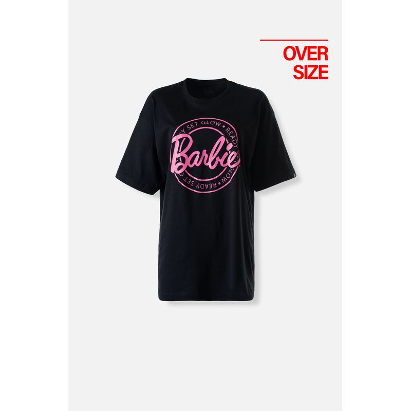 Camiseta de mujer manga corta oversize fit negra de Barbie Mattel