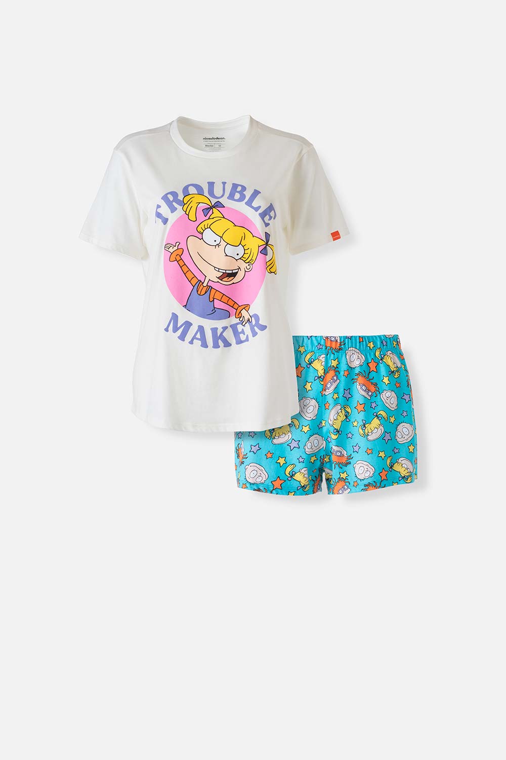 Pijama de los Rugrats marfil y azul de short para mujer XS-0
